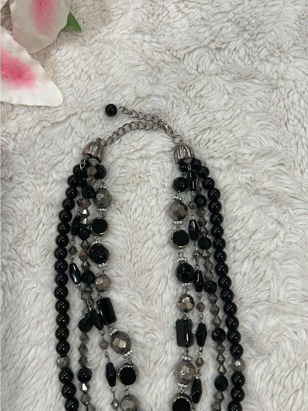 Multi-Strand Black & Silver Beaded Necklace - Women Jewelry - Picture 3 of 3